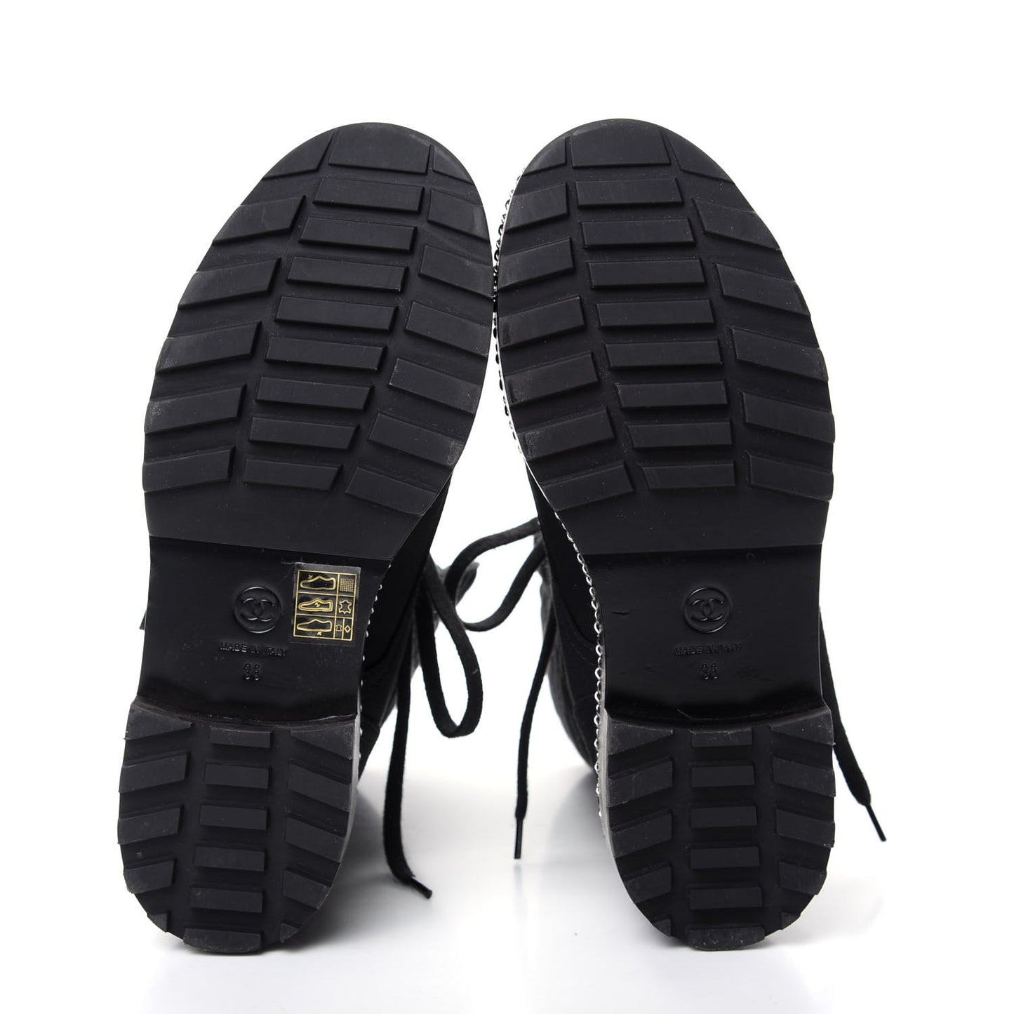 Grosgrain Pearl Chain CC Combat Short Boots 36 Black