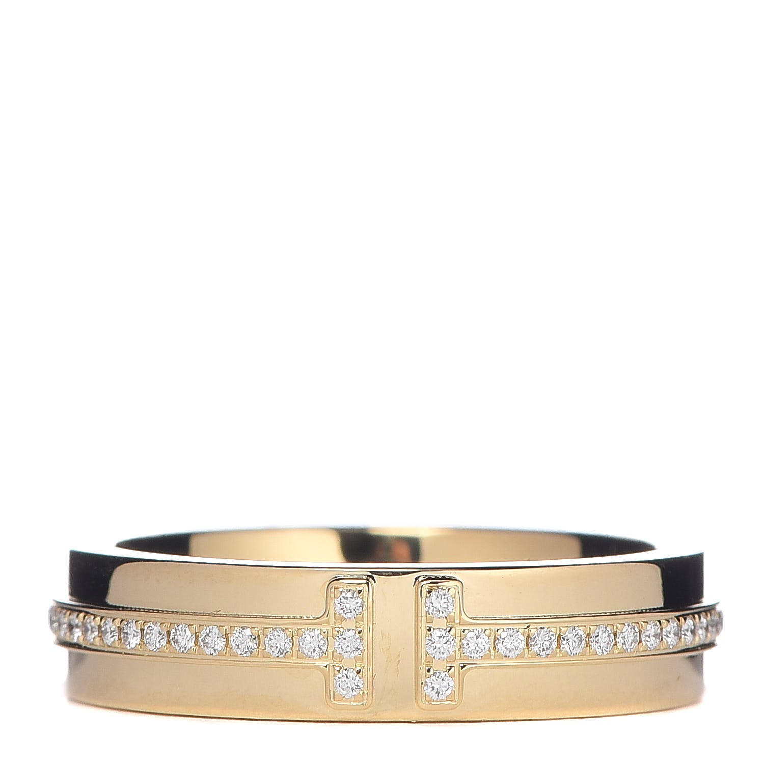 Tiffany 18K Yellow Gold Diamond Narrow T Two Ring 48 4.5 1 of 4