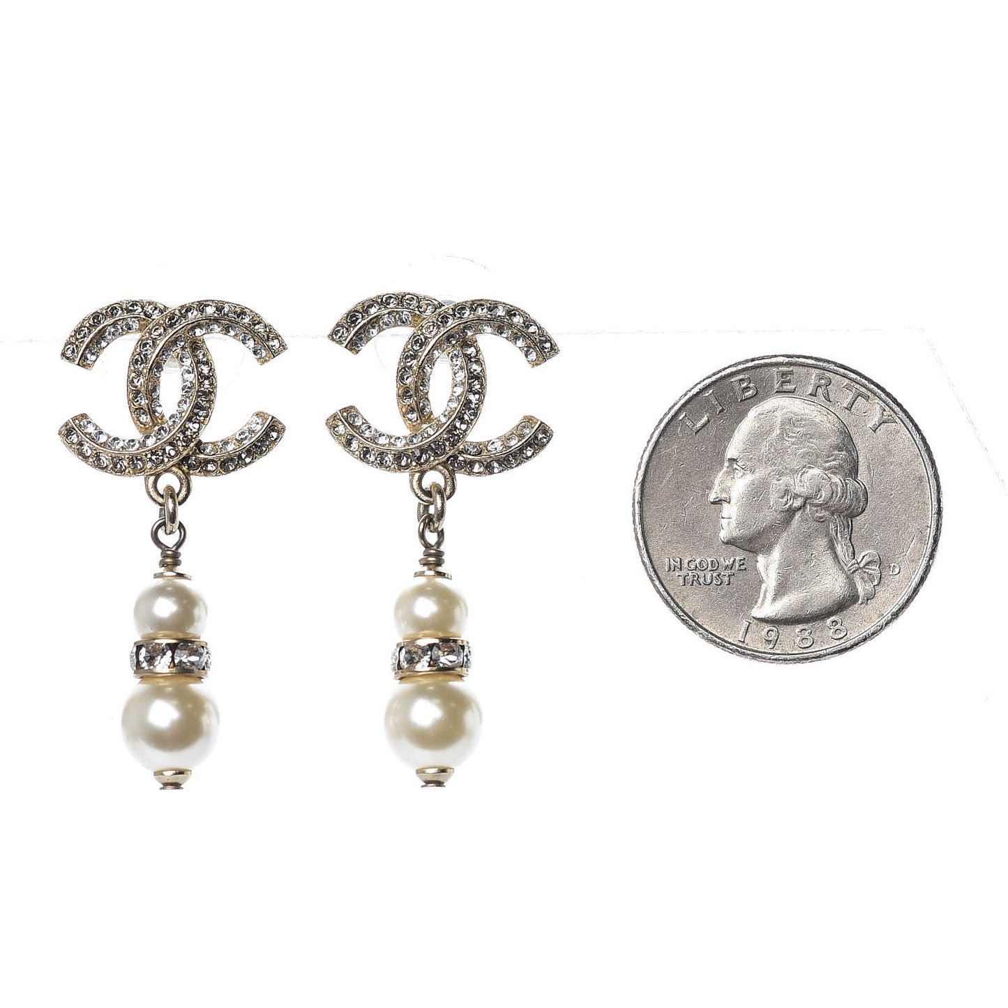 Crystal Pearl CC Drop Earrings Gold