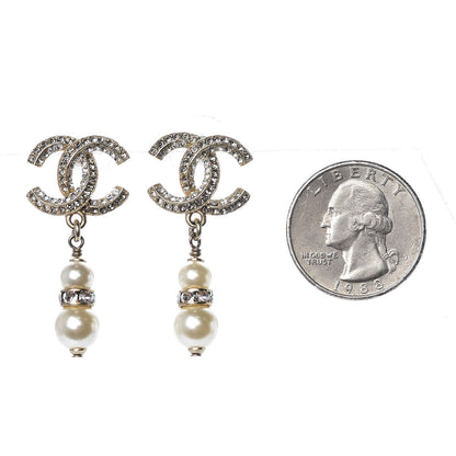 Chanel Crystal Pearl CC Drop Earrings Gold 2 of 5