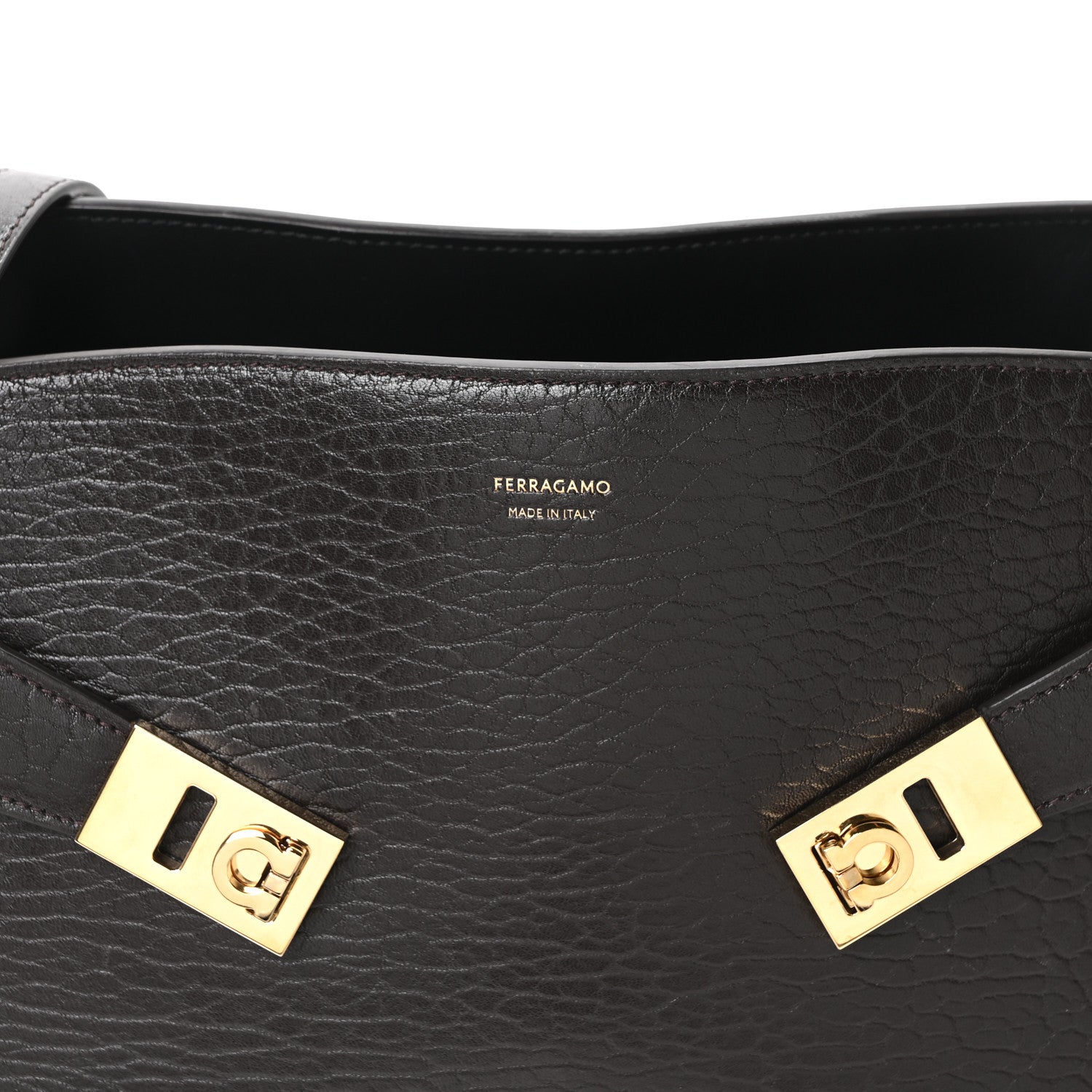 Salvatore Ferragamo Washed Calfskin Medium Hug Soft Bicolor Shoulder Bag Black Testa Di Moro 7 of 9