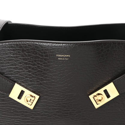 Salvatore Ferragamo Washed Calfskin Medium Hug Soft Bicolor Shoulder Bag Black Testa Di Moro 7 of 9