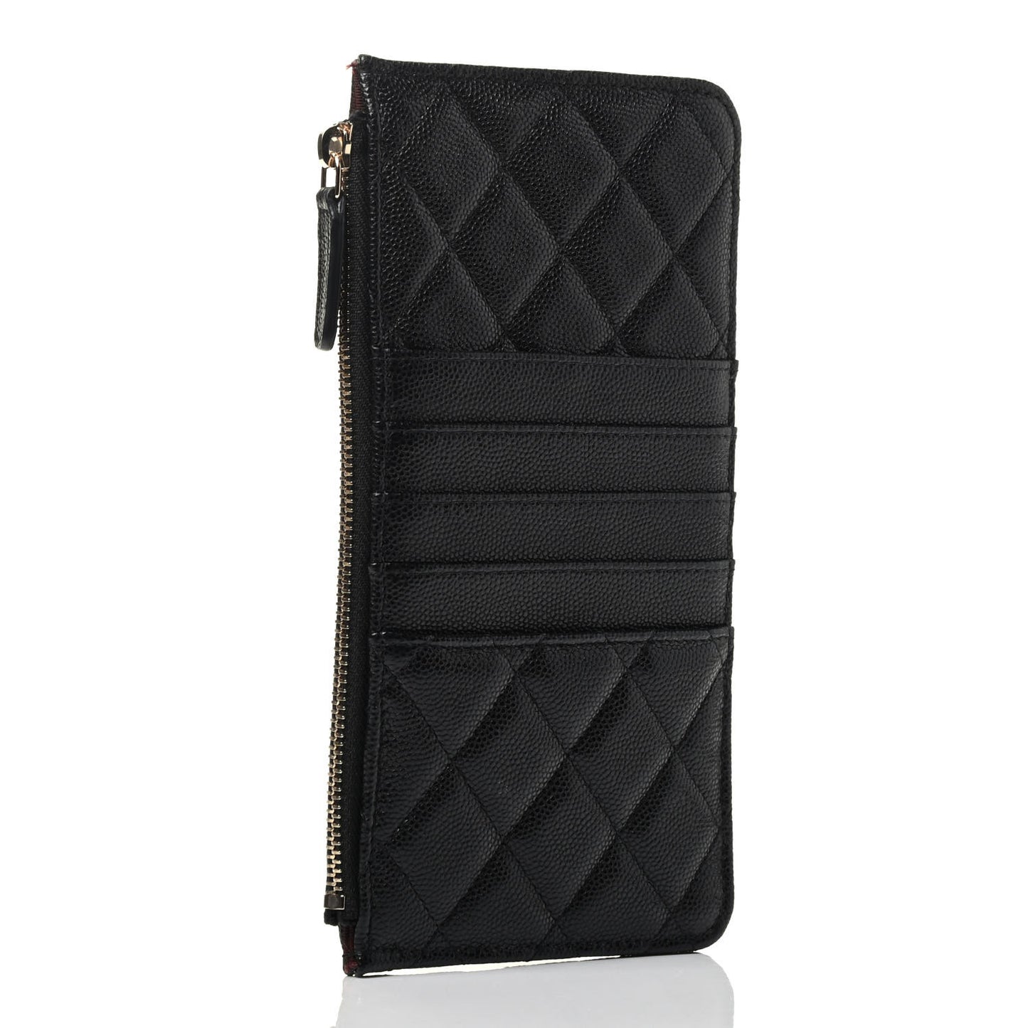 Caviar Quilted Classic Flat Wallet Pouch Black