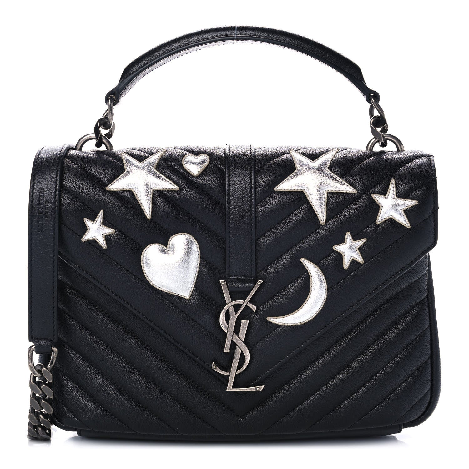 Saint Laurent Sheepskin Matelasse Chevron Patchwork Monogram Medium College Bag Black 1 of 17