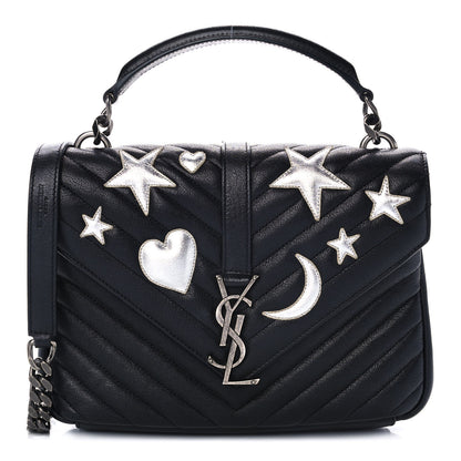 Saint Laurent Sheepskin Matelasse Chevron Patchwork Monogram Medium College Bag Black 1 of 17