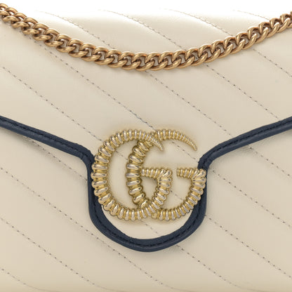 Gucci Vintage Effect Calfskin Matelasse Diagonal Torchon GG Marmont Chain Wallet Mystic White Blue Agata 8 of 12