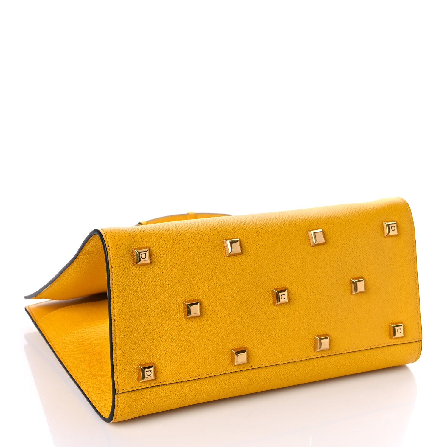 Salvatore Ferragamo Hammered Calfskin Medium The Studio Box Bag Yellow 5 of 9