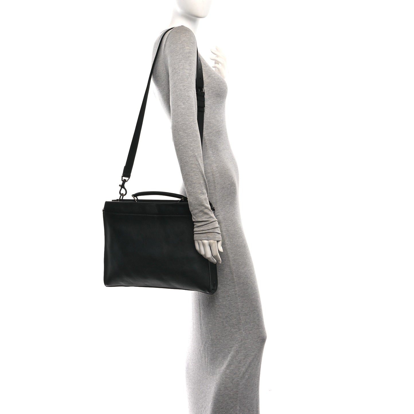 Vitello Grace FF 1974 Embossed Large Peekaboo Iconic Fit Satchel Black