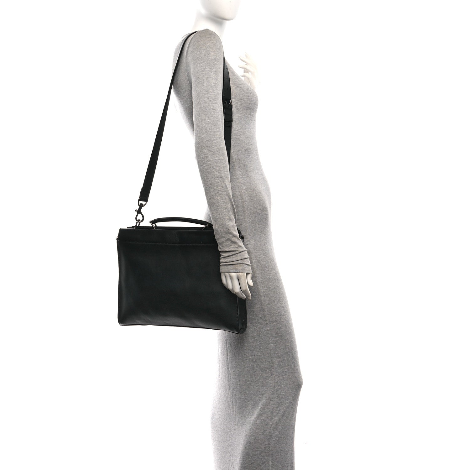 Fendi Vitello Grace FF 1974 Embossed Large Peekaboo Iconic Fit Satchel Black 2 of 12