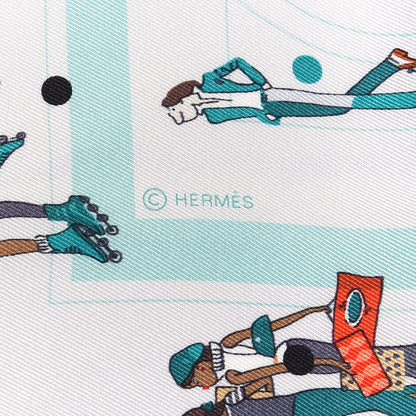 Hermes Silk Ex-Libris Les Parisiennes Scarf 70 Argent Vert D'eau Rouge Tomate 7 of 8
