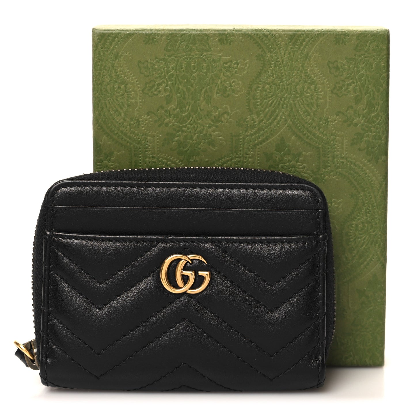Calfskin Matelasse GG Marmont Zip Around Card Case Black