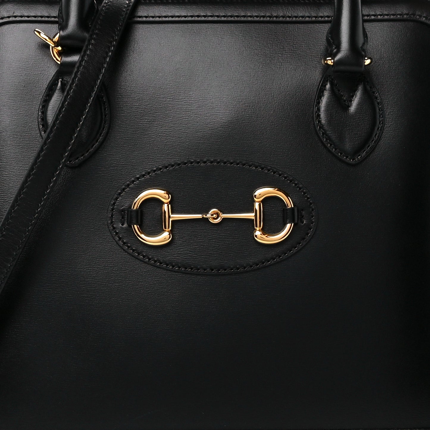 Boarded Plutone Calfskin Horsebit 1955 Top Handle Bag Black