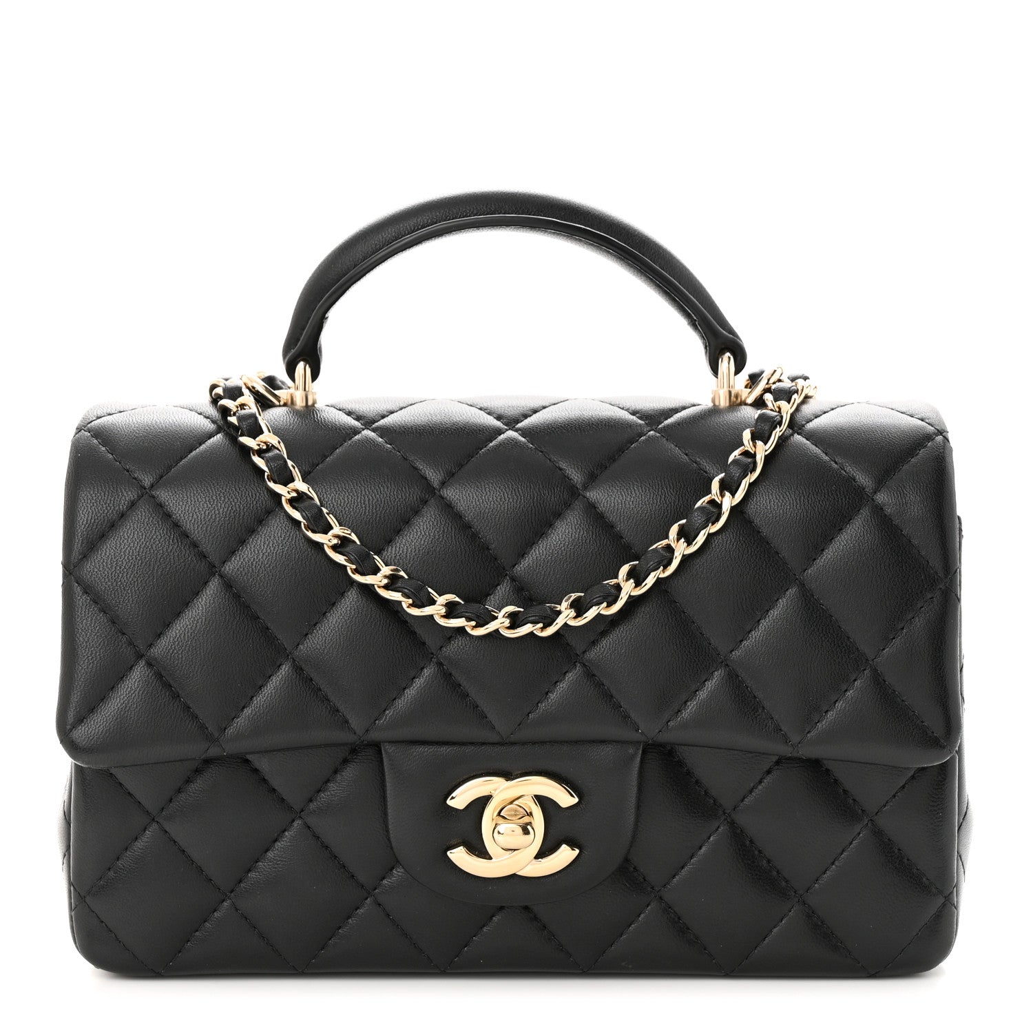 Chanel Lambskin Quilted Mini Top Handle Rectangular Flap Black 1 of 11