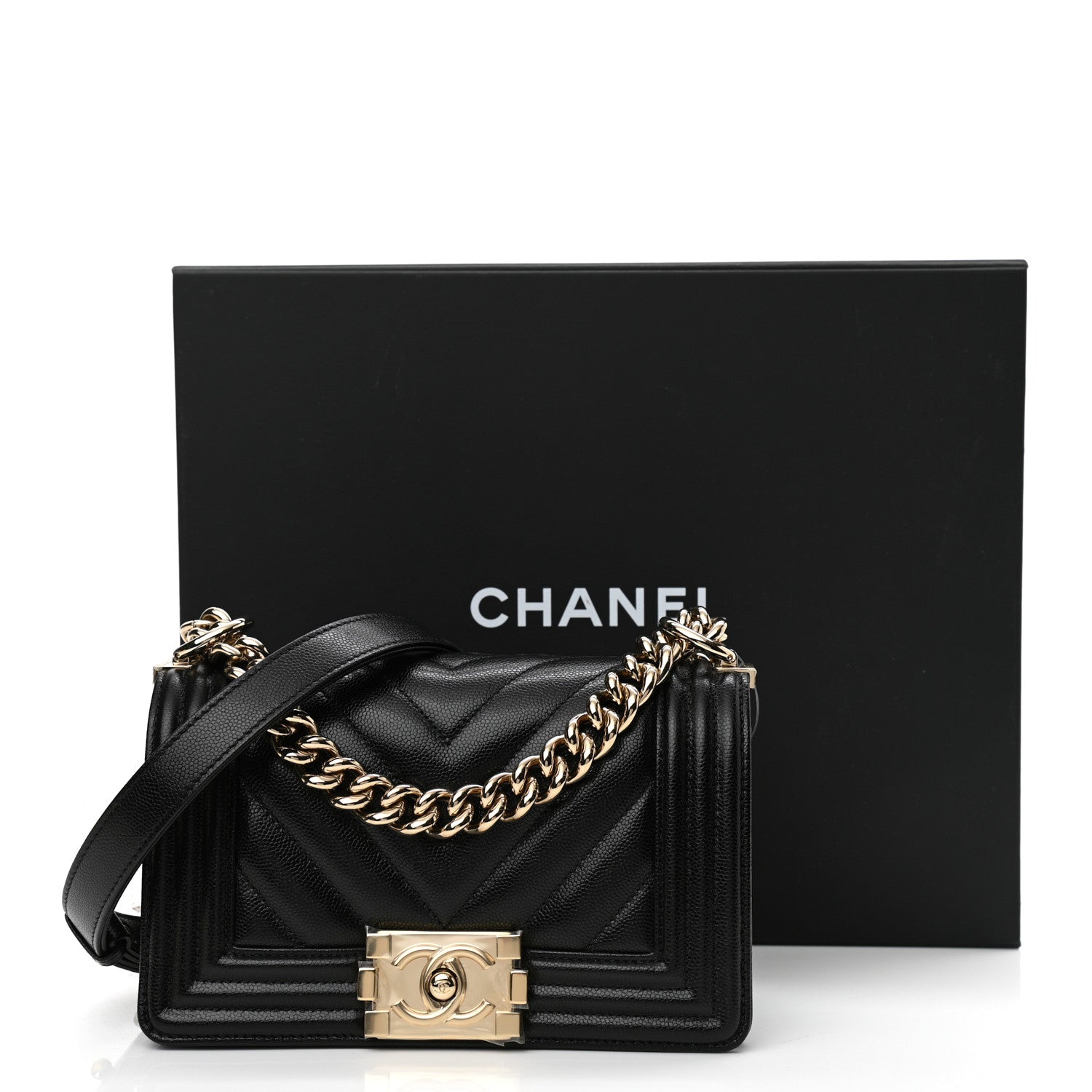 Chanel Caviar Chevron Quilted Small Boy Flap Black 11 of 11