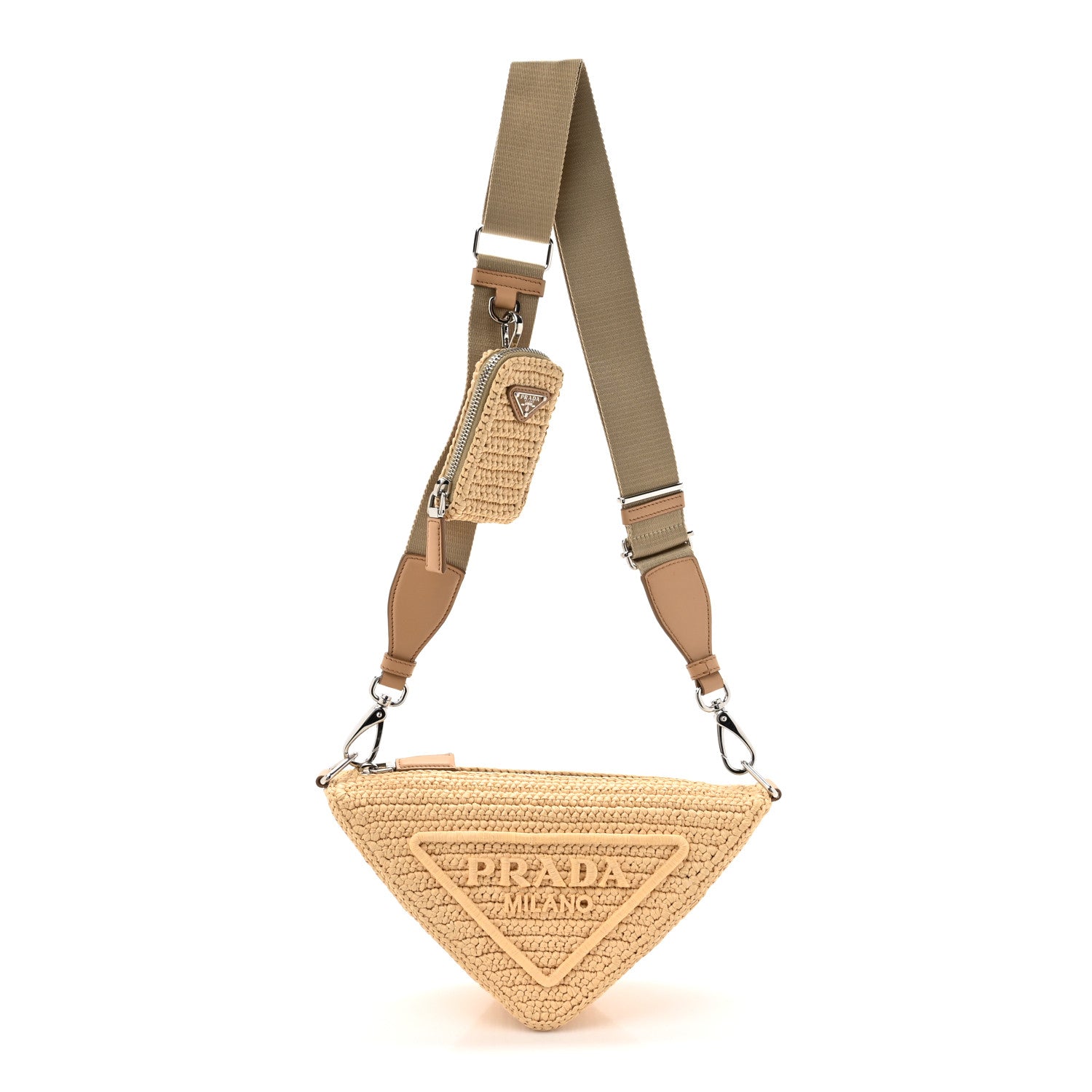 Prada Yarn Raffia Effect Crochet Triangle Shoulder Bag Naturale 1 of 9