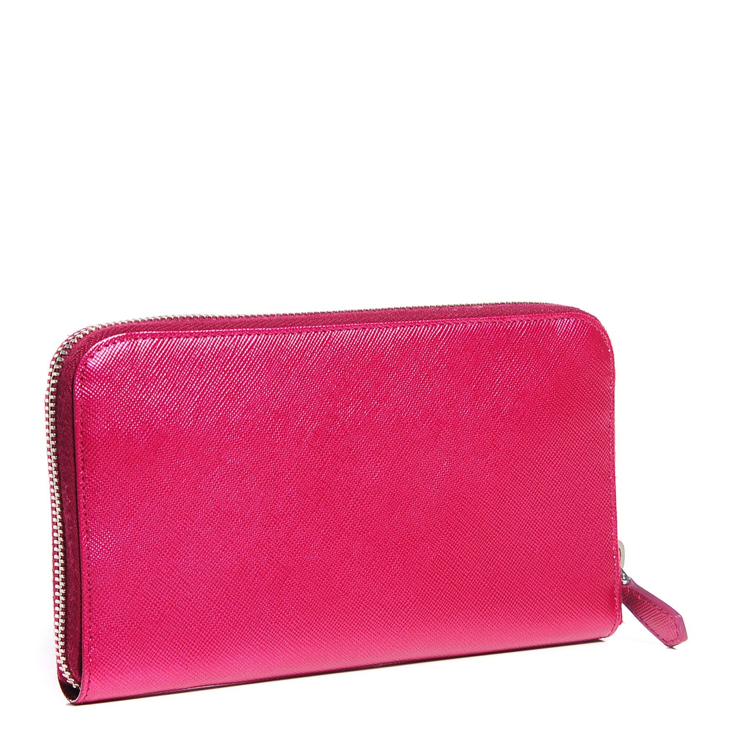 Prada Metallic Saffiano Metal Zip Around Wallet Ametista 3 of 10