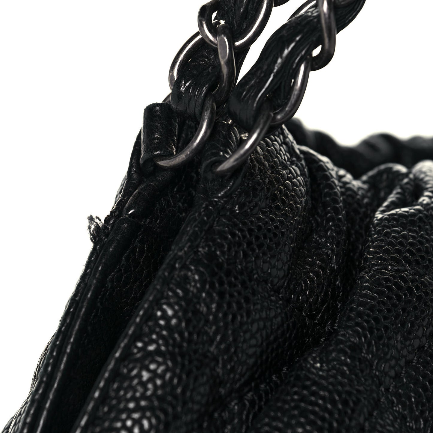 Distressed Glazed Caviar Quilted Large Elastic Tote Black