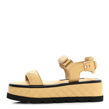 Chanel Lambskin Quilted Platform Sandals 35 Beige Black 1 of 8