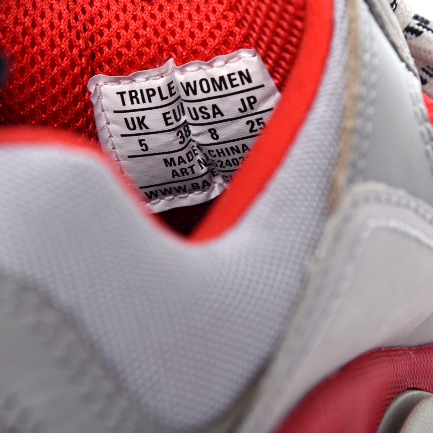 Balenciaga Fabric Mesh Womens Triple S Sneakers 38 Red Grey White 10 of 11