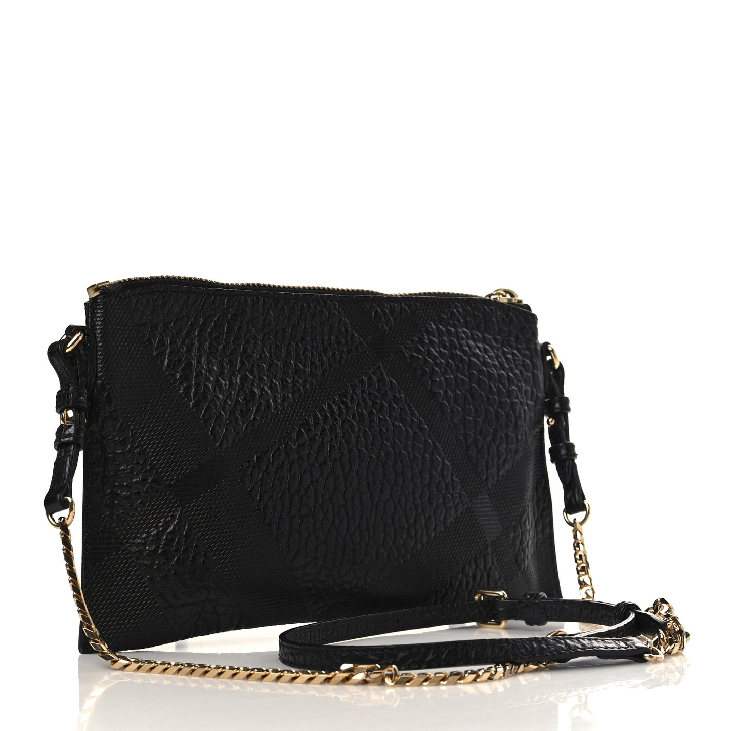 Signature Grain Calfskin Check Embossed Peyton Crossbody Clutch Bag Black