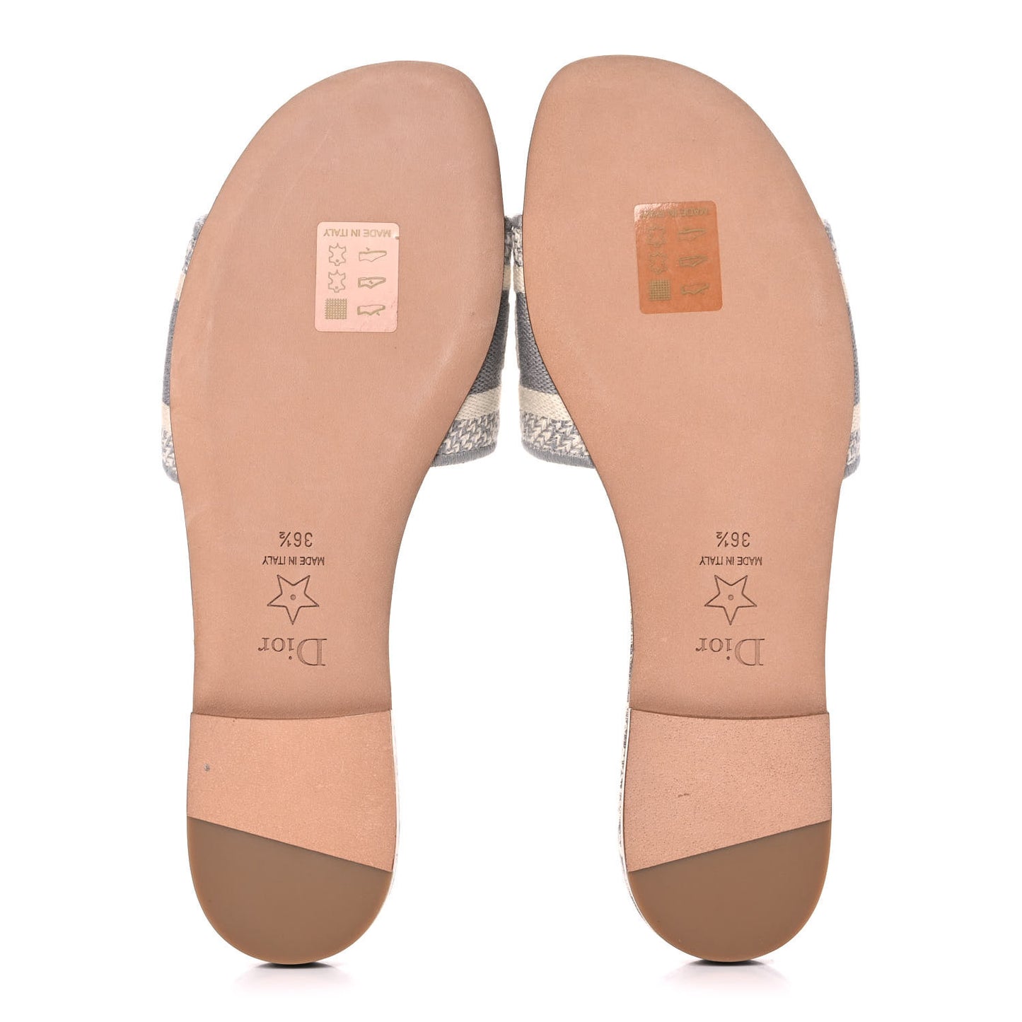 Canvas Toile De Jouy Embroidered Dway Flat Slide Sandals 36.5 Grey Stone