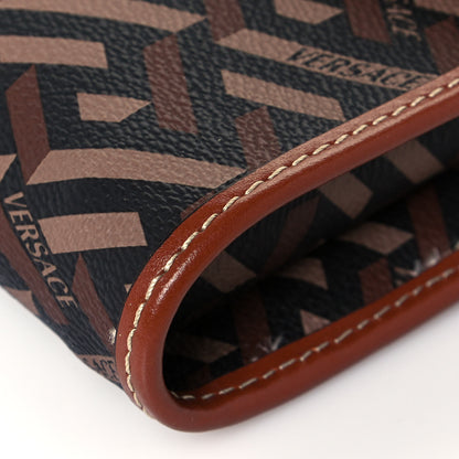 Versace Coated Canvas La Greca Signature Wallet On Chain Black Caramel 8 of 14