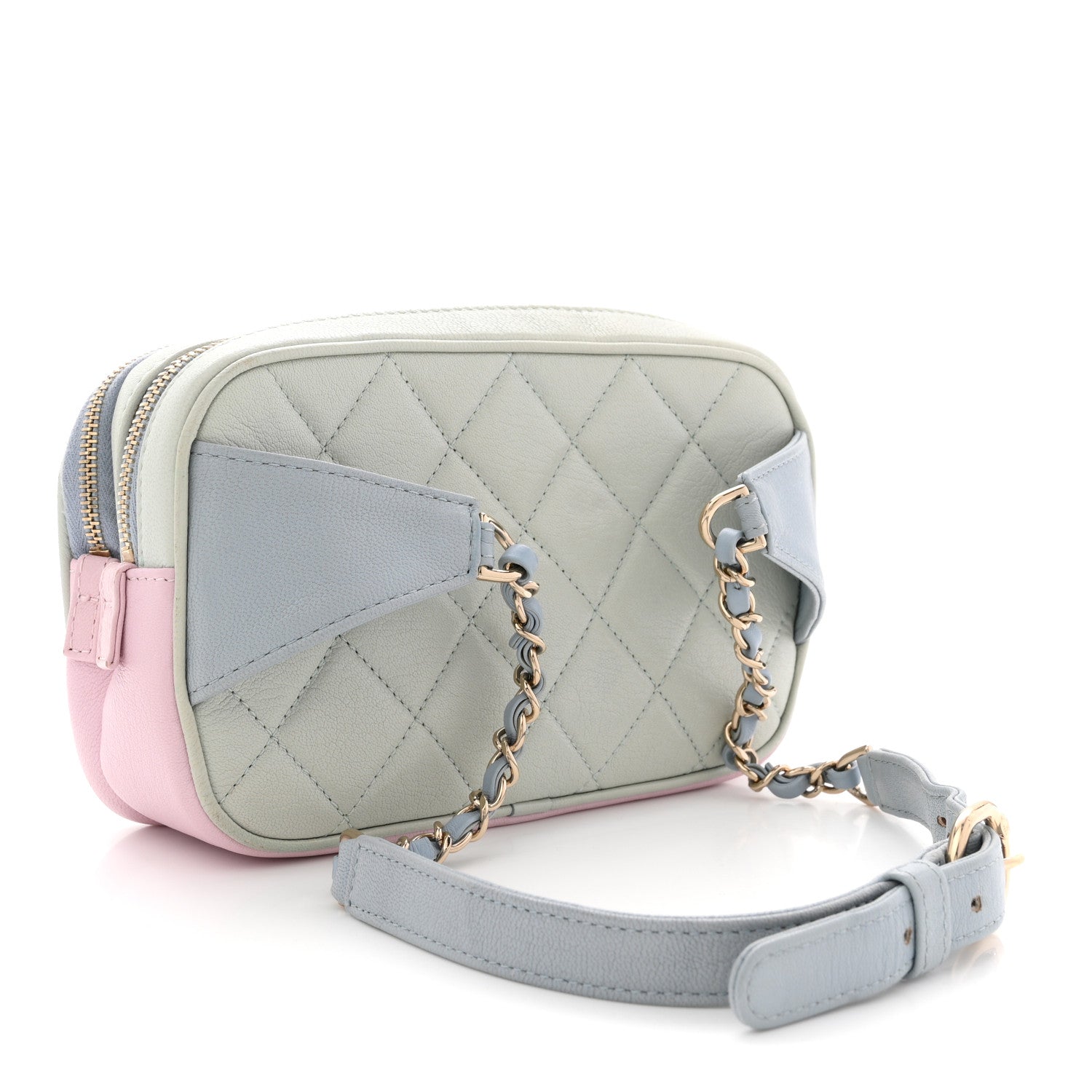 Chanel Goatskin Quilted Waist Bag Green Blue Pink 3 of 13