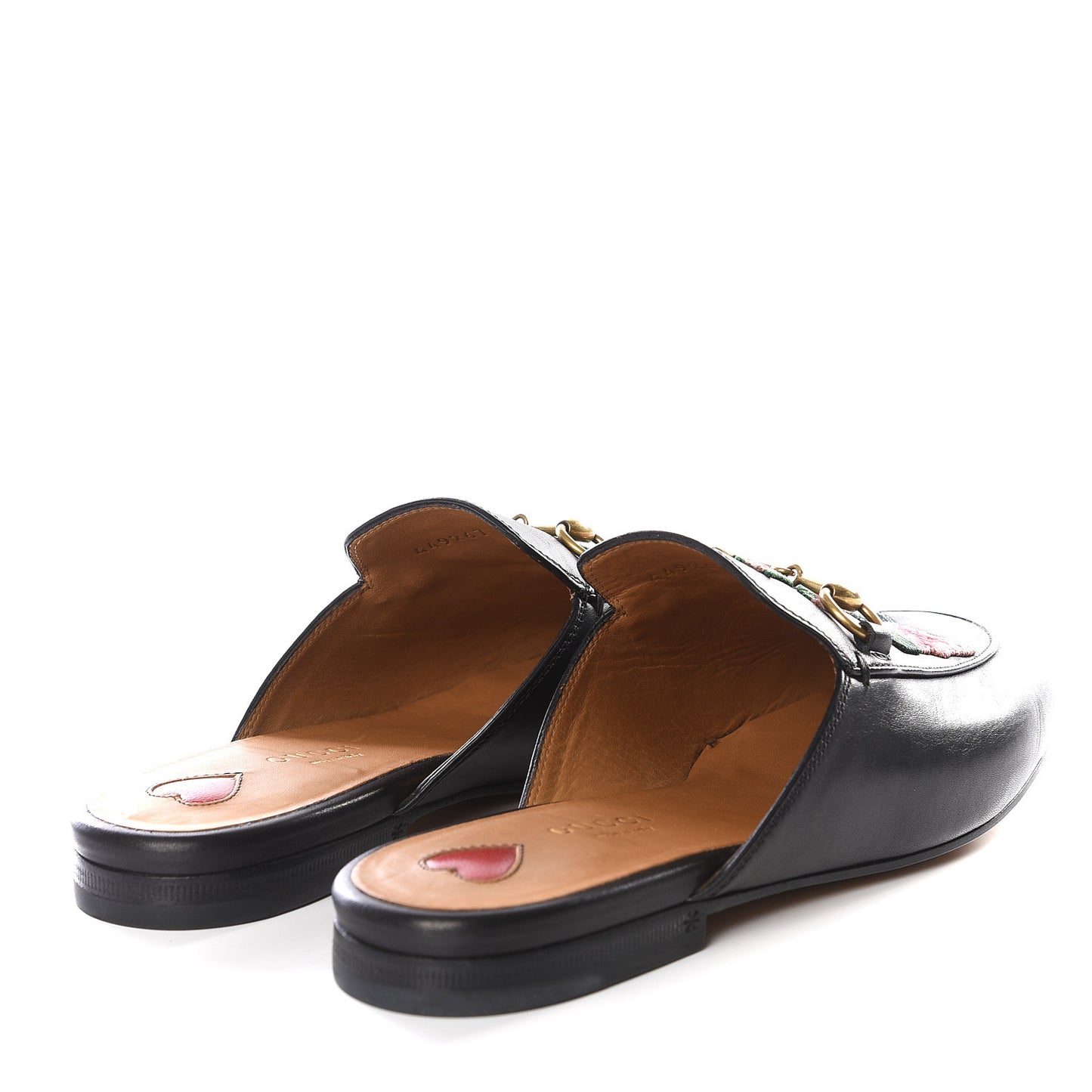 Calfskin Flower Embroidered Princetown Slippers 36.5 Black