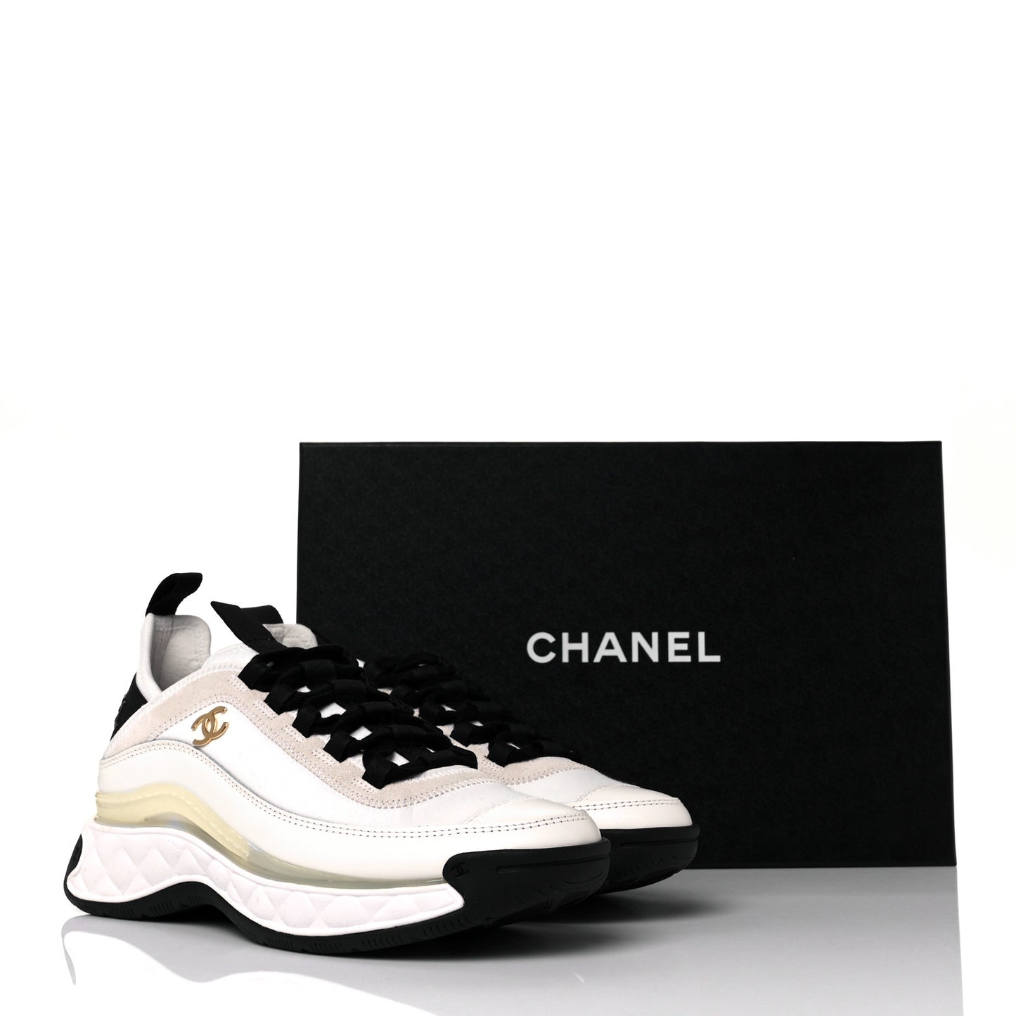 Velvet Calfskin Mixed Fibers CC Sneakers Ivory 36 Black
