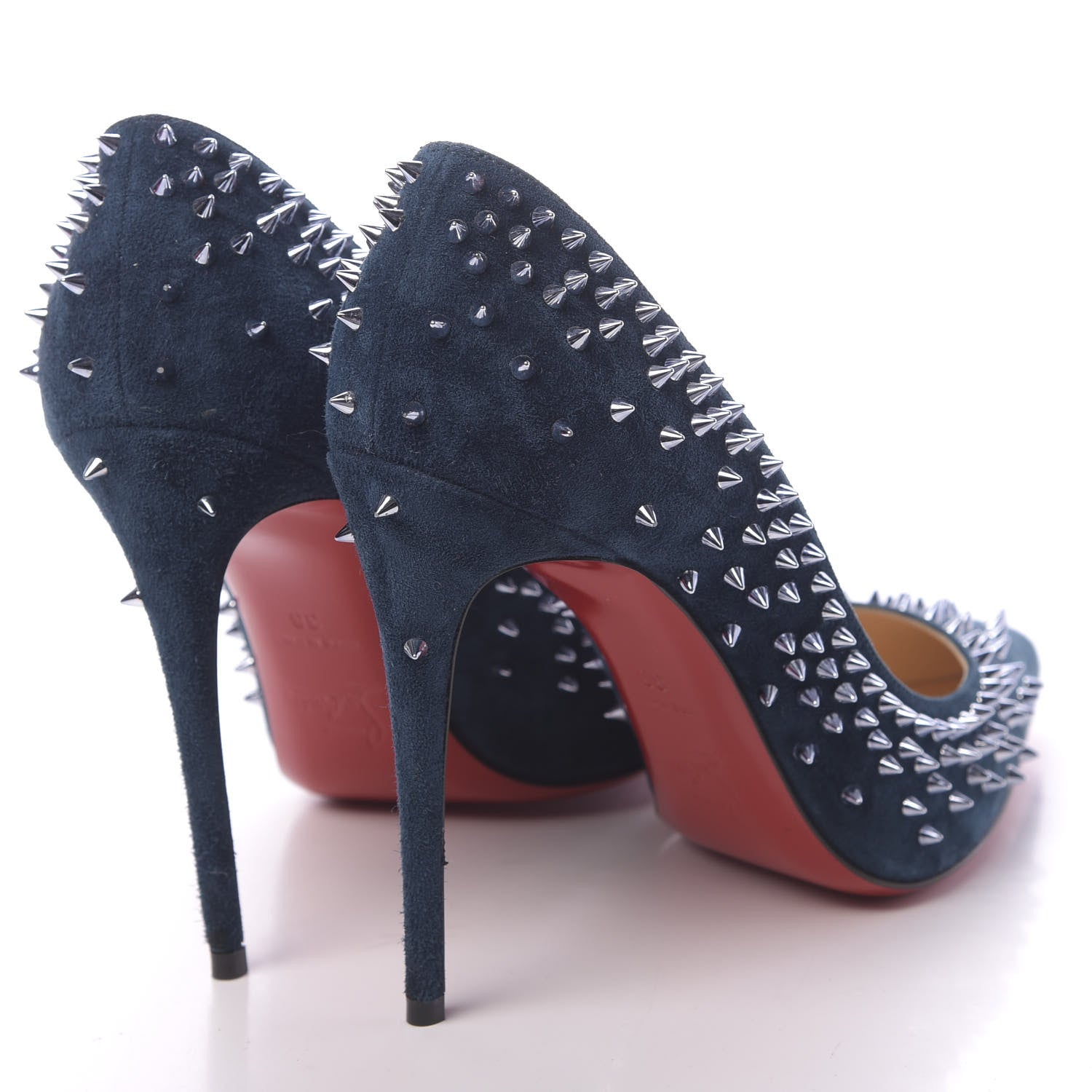 Christian Louboutin Veau Velours Studded Escarpic 100 Pumps 38 Quartz Petrol 4 of 8