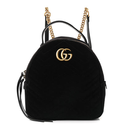 Gucci Velvet Matelasse GG Marmont Dome Backpack Black 1 of 16