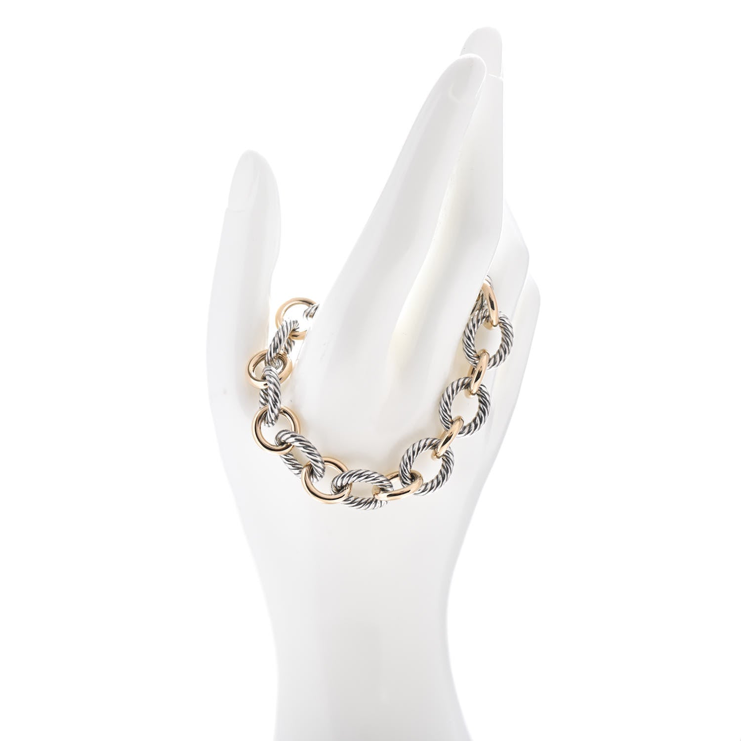 David Yurman Sterling Silver 18K Yellow Gold 12mm Large Oval Link Bracelet 2 of 4