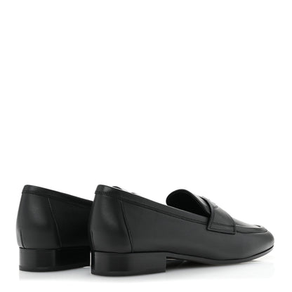 Chanel Calfskin Womens Stitched CC Loafers 37 Black 5 of 9