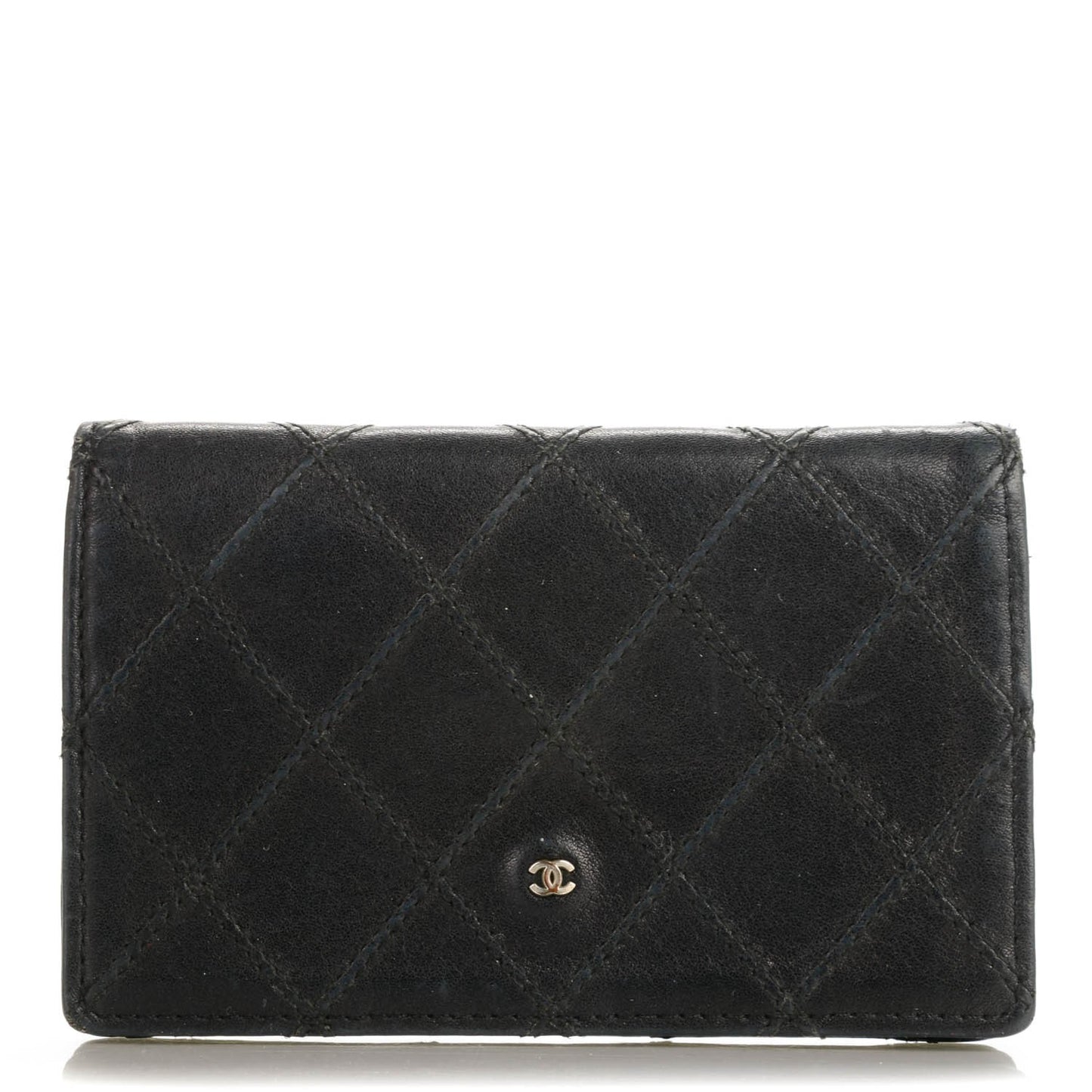 Calfskin Diamond Stitched Card Holder Wallet Black