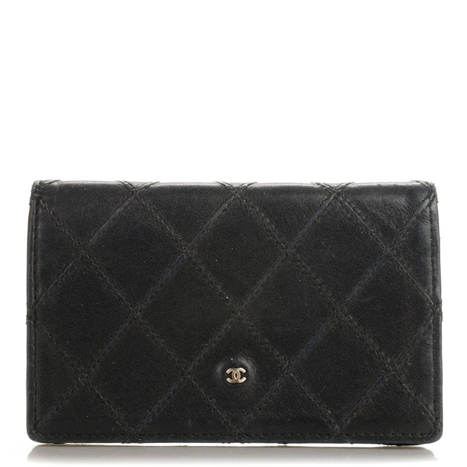 Chanel Calfskin Diamond Stitched Card Holder Wallet Black 1 of 7