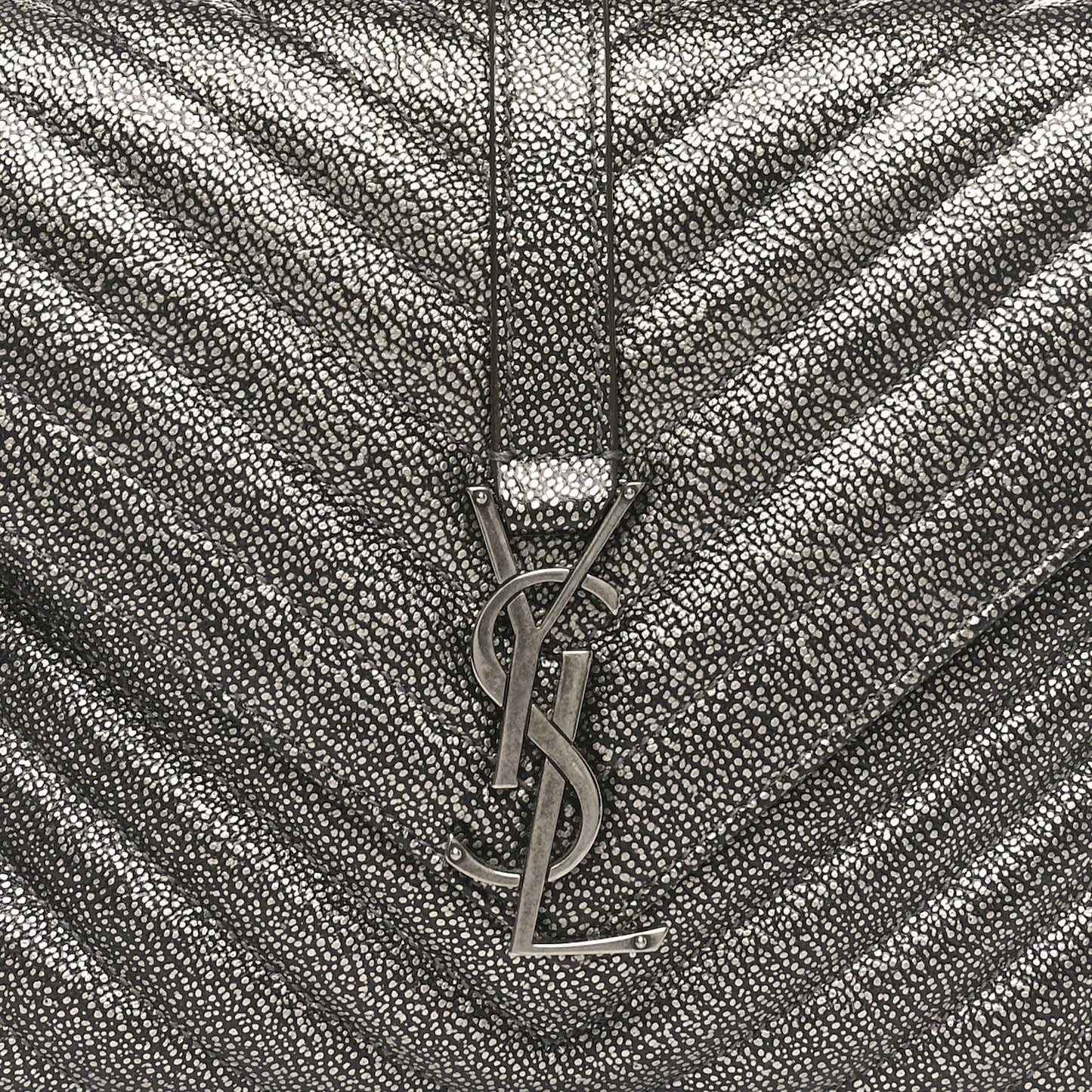Metallic Grain De Poudre Matelasse Chevron Monogram Medium College Bag Gunmetal