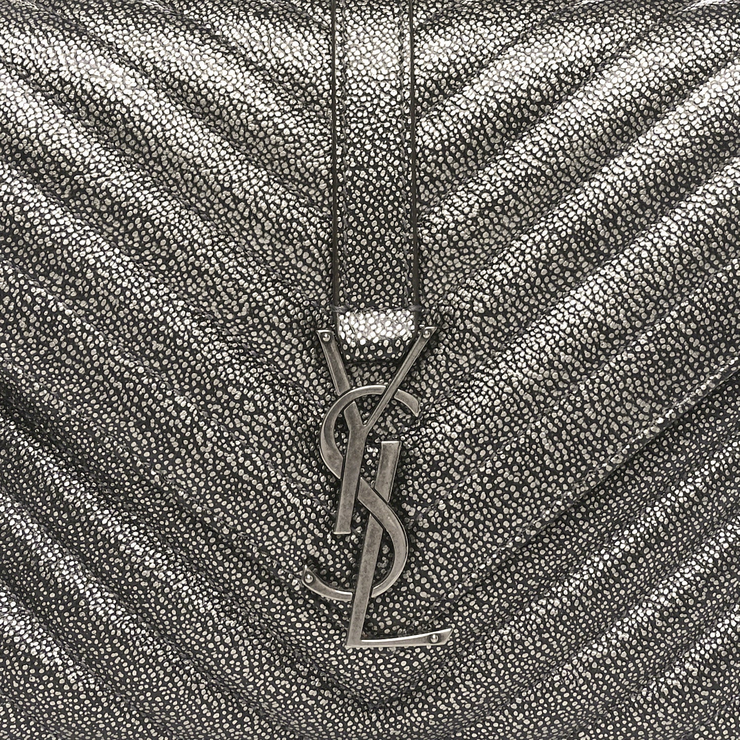 Saint Laurent Metallic Grain De Poudre Matelasse Chevron Monogram Medium College Bag Gunmetal 7 of 9
