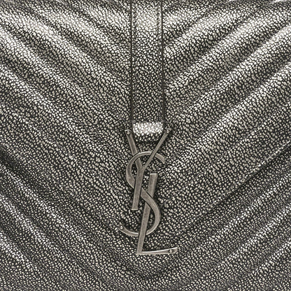 Saint Laurent Metallic Grain De Poudre Matelasse Chevron Monogram Medium College Bag Gunmetal 7 of 9