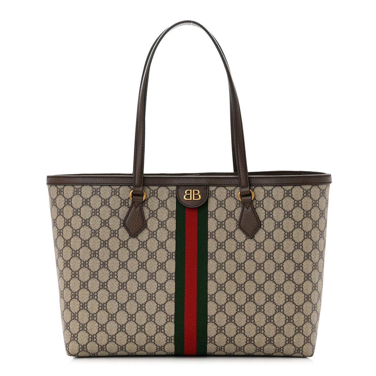 X BALENCIAGA BB Supreme Monogram Web Medium Ophidia Shopping Tote Beige New Acero