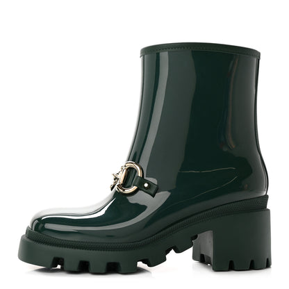 Gucci Rubber Womens Horsebit Ankle Boots 36 Vintage Green 1 of 9