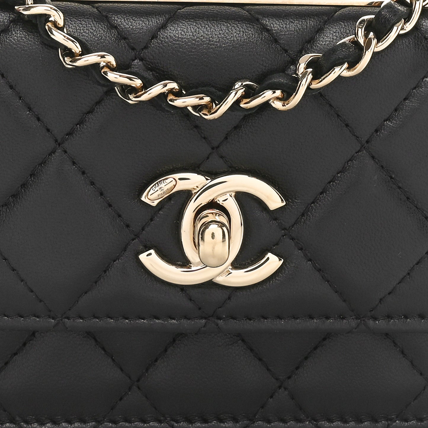 Lambskin Quilted Trendy CC Card Holder On Chain Black