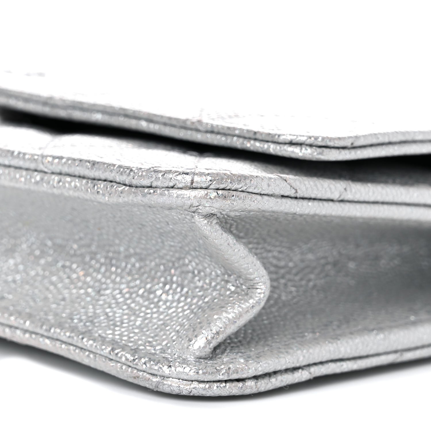 Chanel Glittered Metallic Caviar Quilted Wallet On Chain WOC Silver 10 of 13