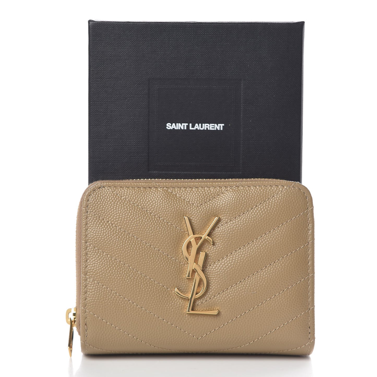 Grain De Poudre Matelasse Chevron Monogram Compact Zip Around Wallet Dark Latte
