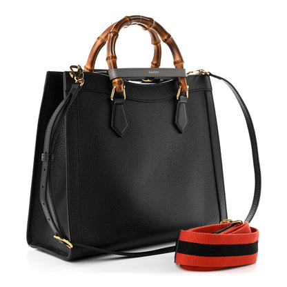 Gucci Textured Dollar Calfskin Web Medium Diana Tote Bag Black Dusty Grey 3 of 10