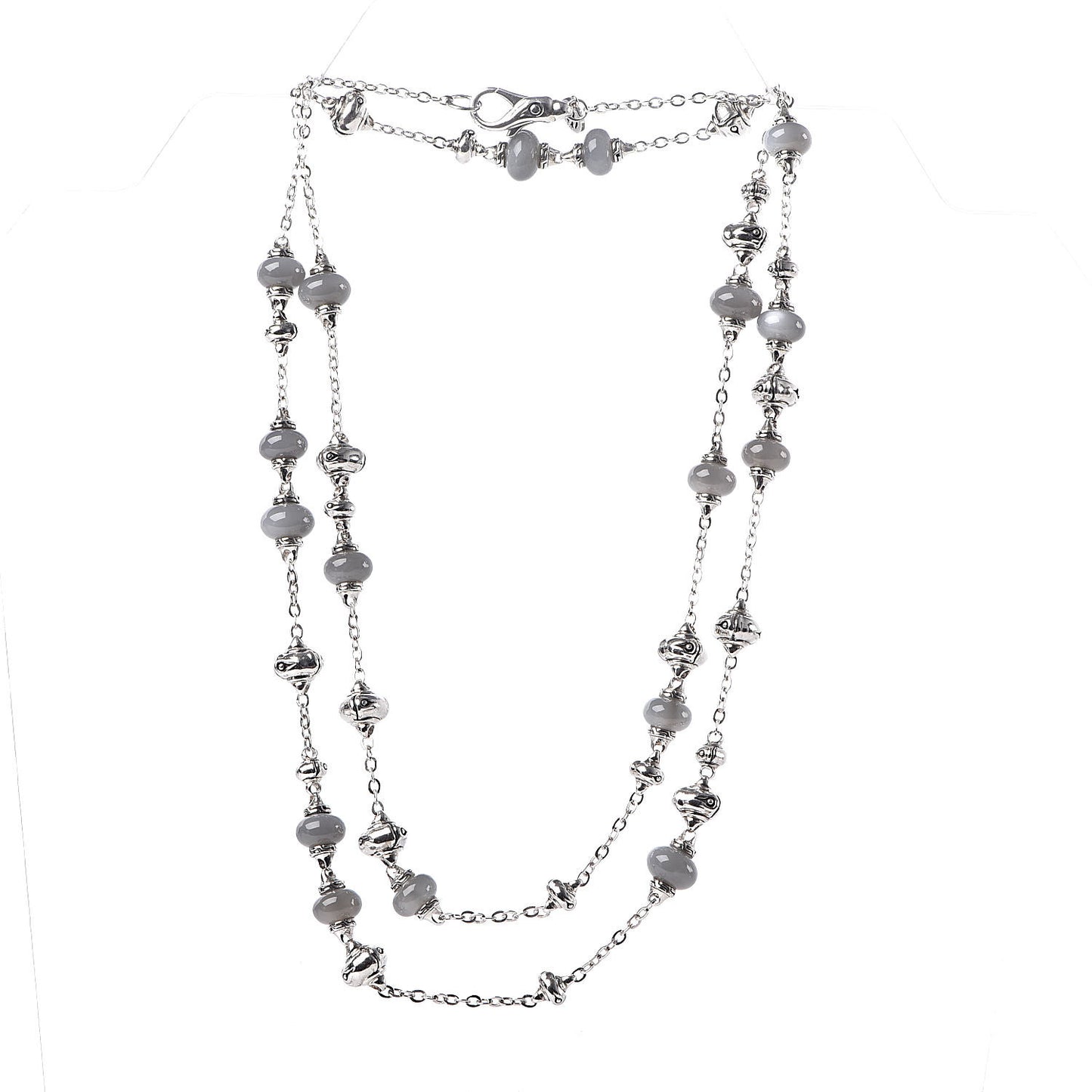 Sterling Silver Moonstone Bamboo Sautoir Station Necklace
