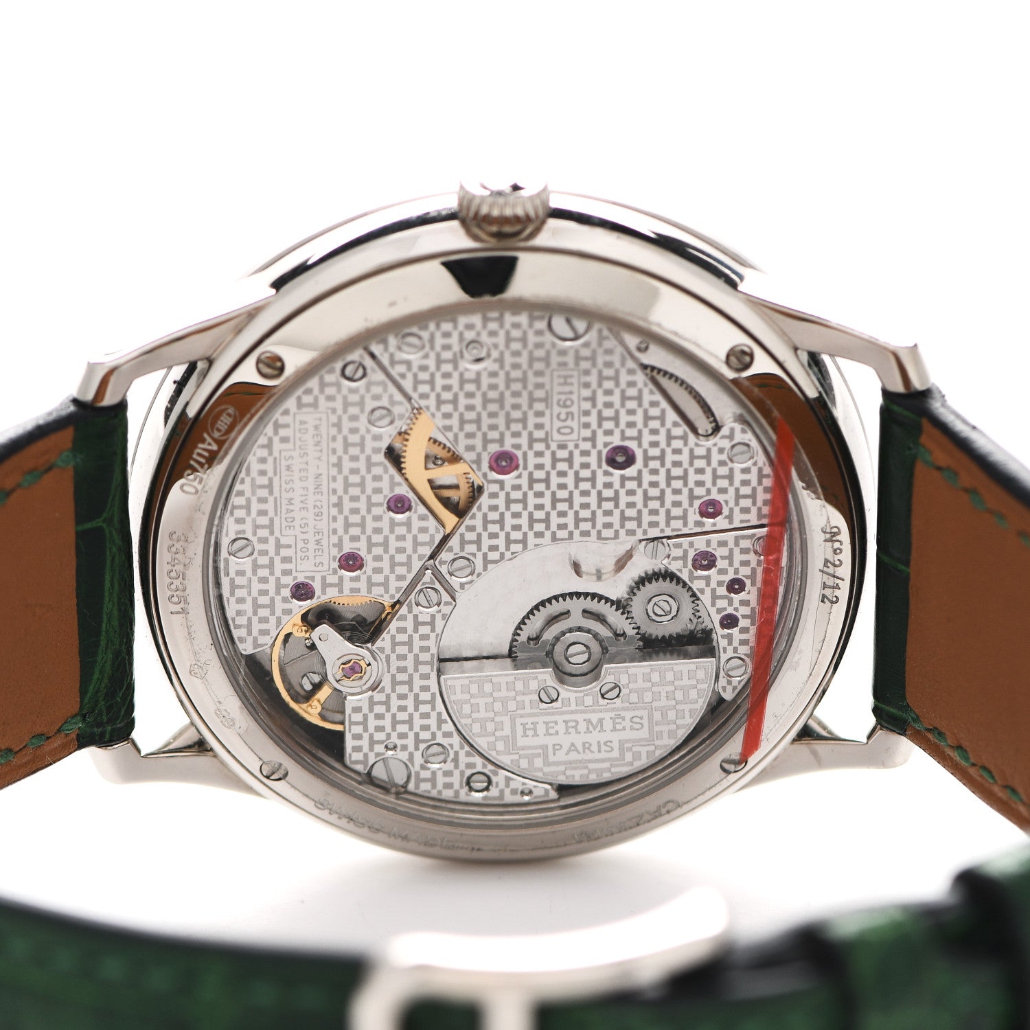 Hermes 18K White Gold Alligator 39.5mm Limited Edition Millefioris Tortoise Automatic Watch Vert Moyen 4 of 5