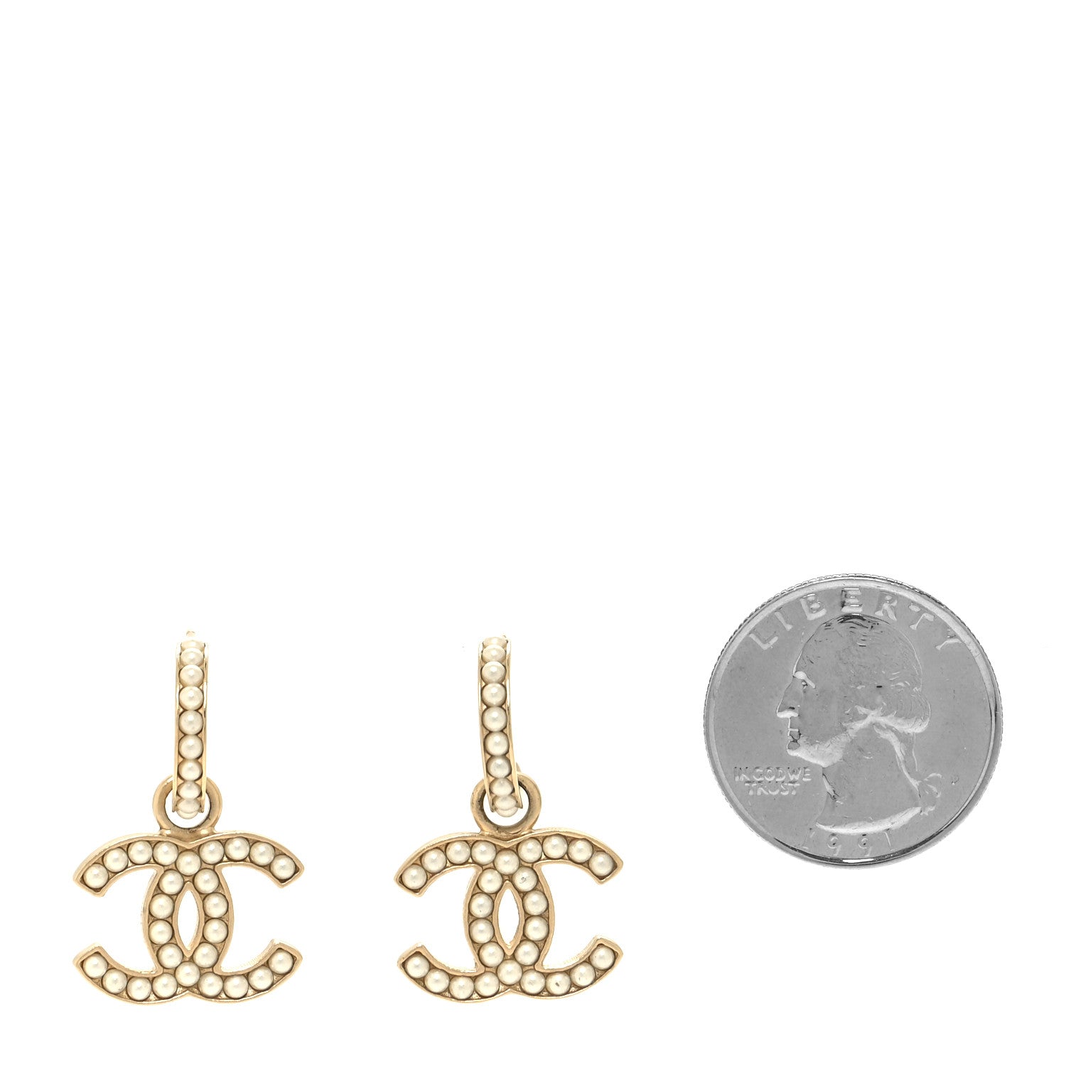 Chanel Pearl CC Hoop Drop Earring Gold 2 of 5