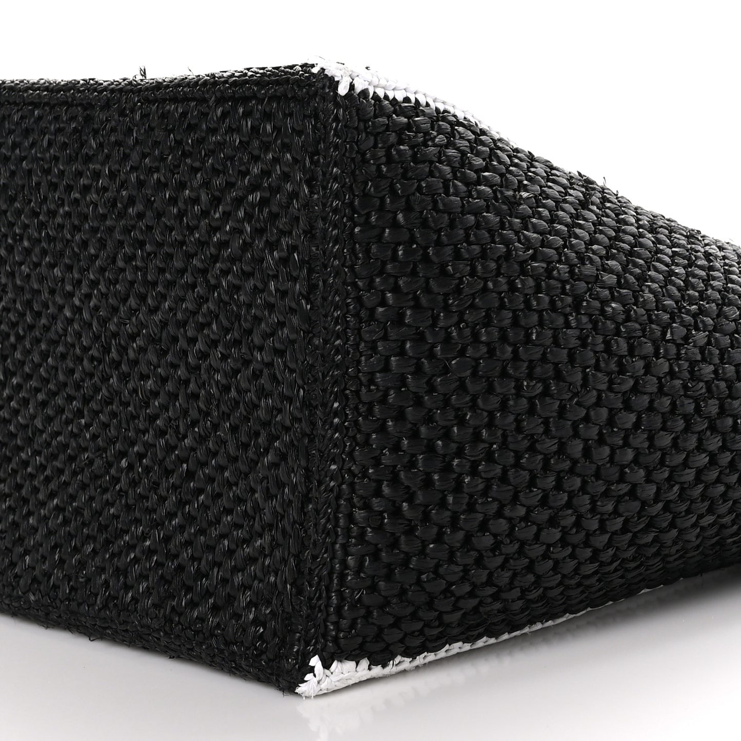 Raffia Large Paula's Ibiza Logo Tote Black White