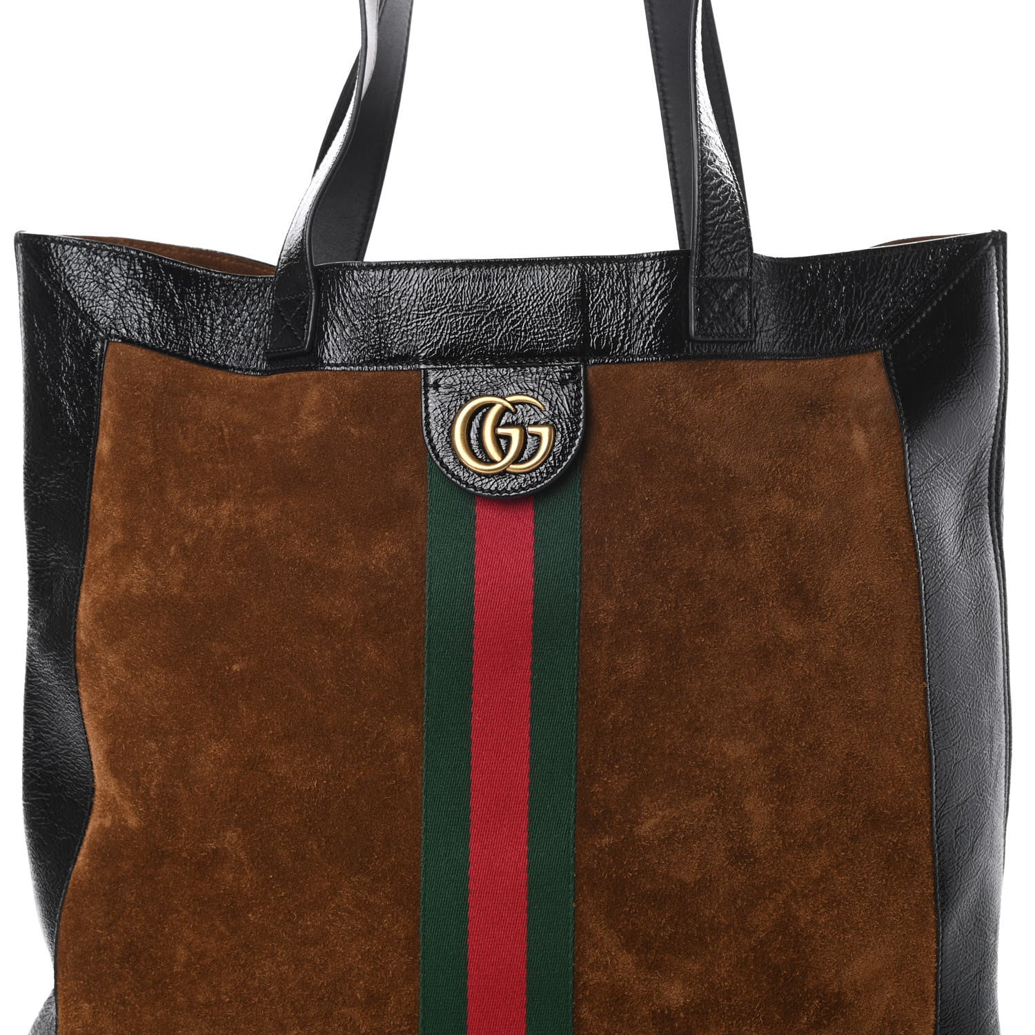 Gucci Suede Patent Web Large Ophidia Vertical Shopping Tote Nocciola Black 9 of 14