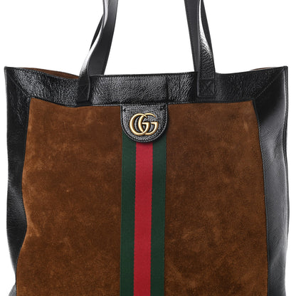 Gucci Suede Patent Web Large Ophidia Vertical Shopping Tote Nocciola Black 9 of 14